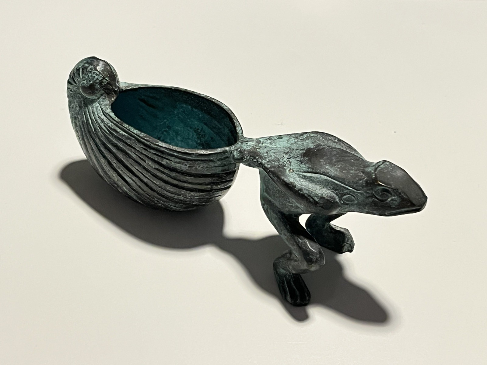 Vintage Verdi Cast Bronze Frog Pulling A Small Shell Planter