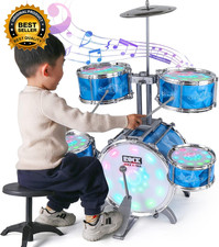 Kids Drum Set for Toddlers with 5 Jazz Drum Kit Lights Vibrating-Controlled