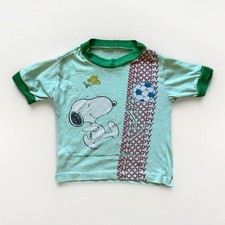 VTG 70s SNOOPY AOP Soccer Print Ringer T Shirt Youth Kids Single Stitch PEANUTS