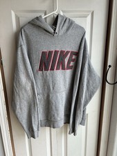 Vintage 90s Nike Heather Gray Spell Out Hoodie Pullover Mini Swoosh Size 2XL