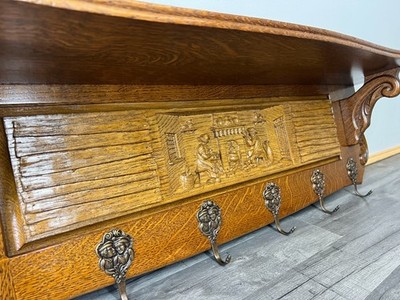 Französische Vintage Stil Garderobe Eiche 6 Haken verziert Wandregal Garderobe LOT 4692