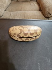 Vintage Coach Monogram Clam Shell Eyeglass Case W/ Brown Lined Interior