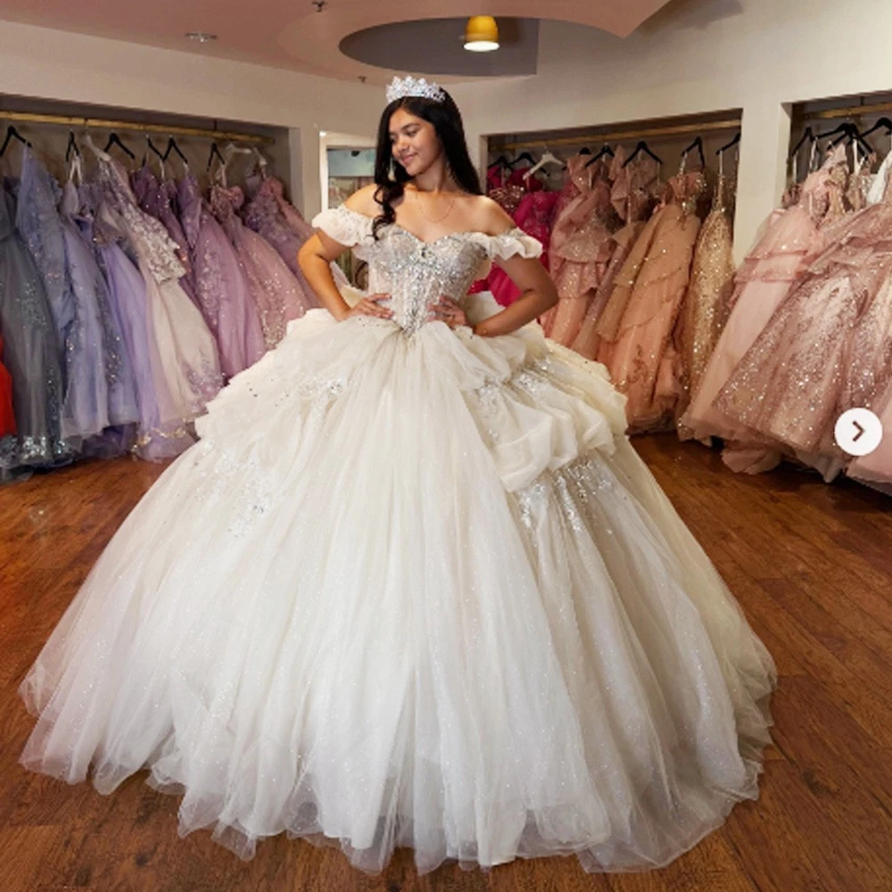White Quinceanera Dresses Off Shoulder Sweet 15 16 Party Prom Glitter Ball  Gowns | eBay