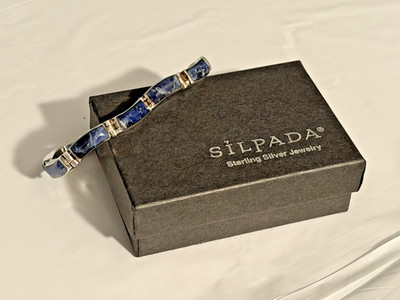 RARE SILPADA Blue Sodalite & 950 Sterling Silver Link Bracelet Early 2000s