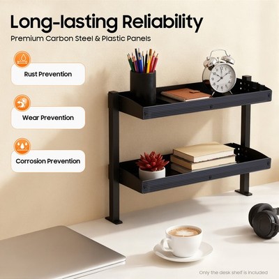 Modern Countertop Desk Shelf, 2-tier Shelving With Adjustable Storage Tray