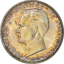 [#940039] Coin, Monaco, 5 Francs, 1960, Paris, MS, Silver, KM:E41, Gadoury:152