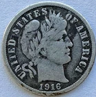 1916S San Francisco 90% Silver Barber Dime Transitional Year Key Date VG to Fine