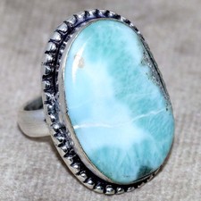 925 Silver Plated Larimar Ring US 6.5 Independence Day Sale Most Beautiful GW