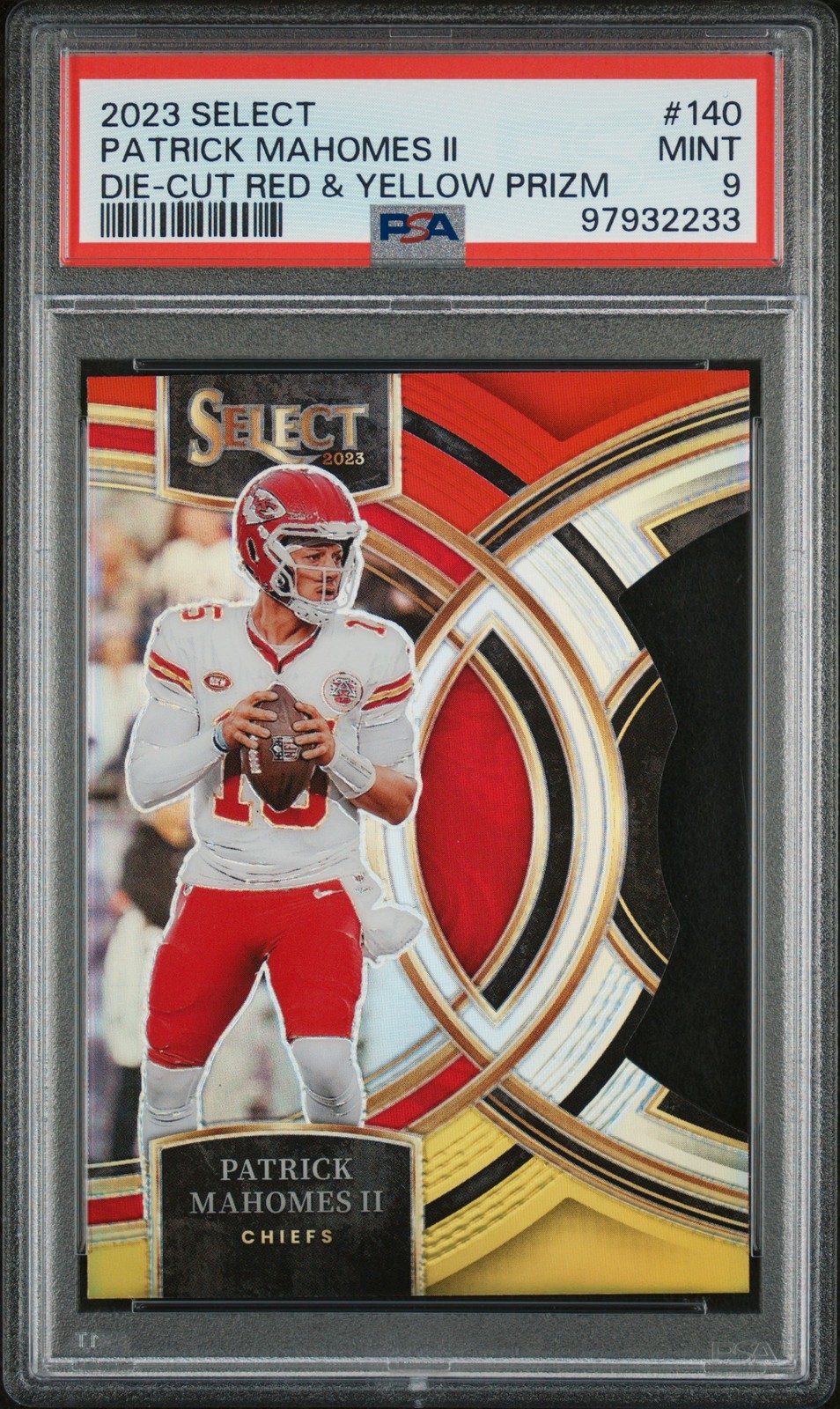 2023 PANINI SELECT DIE-CUT RED & YELLOW PRIZM #140 PATRICK MAHOMES II PSA 9