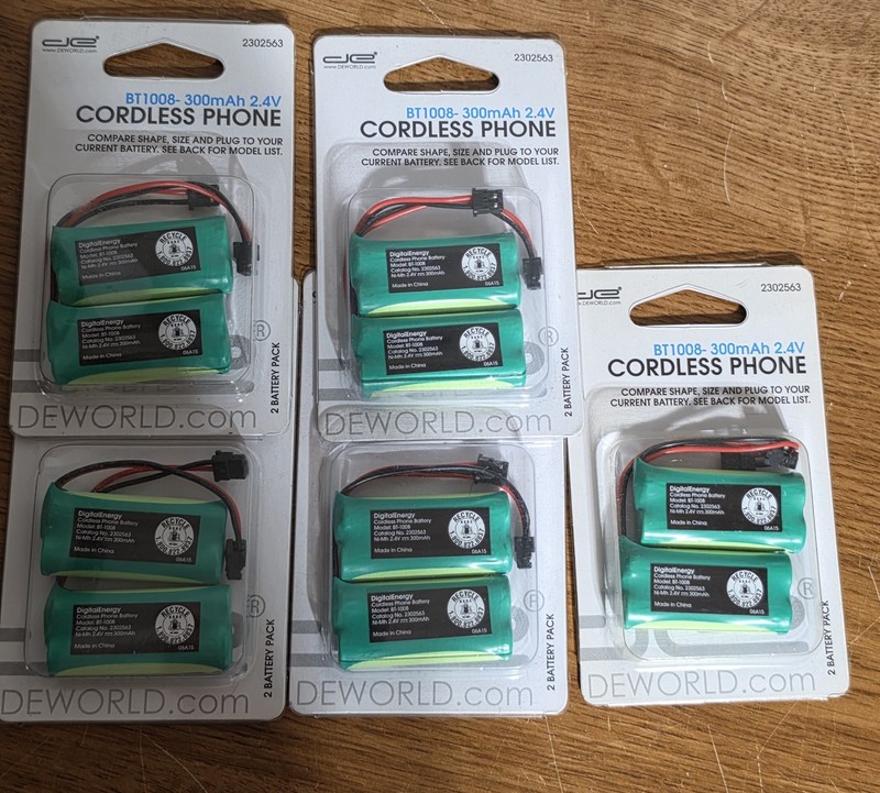 2-pack of Deworld cordless phone batteries, Lot Of 5 BT-1008 2302563 Uniden+more