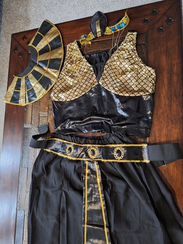 Womens Cleopatra Egyptian Costume Complete Outfit Black/Gold Stretch Size S
