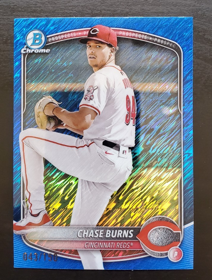2025 Bowman Chrome Chase Burns Blue Shimmer Refractor 43/150 #BCP-122 Reds
