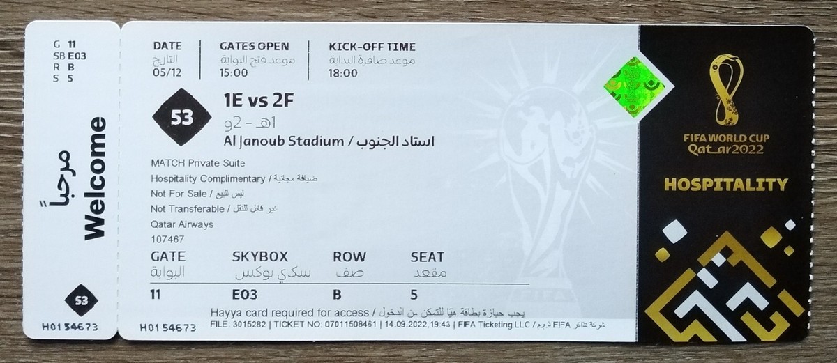 TICKET Hospitality FIFA World Cup Qatar 2022 Japan vs Croatia # B5