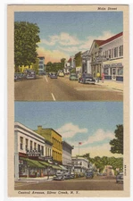 Main Street & Central Avenue Silver Creek New York linen postcard