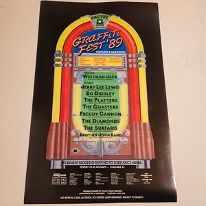 American Graffiti Festival Poster Modesto Calif 1988 Concert Schedule Rare!