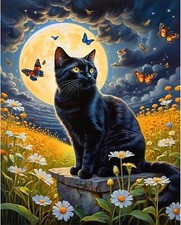 Cat Paint by Numbers for Adults-Black Cat Paint by Number on Canvas Without F...