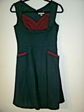 Lindy Bop Retro 50s Rockabilly Swing Dress Navy Maroon Stretch Cotton US 6 UK 10
