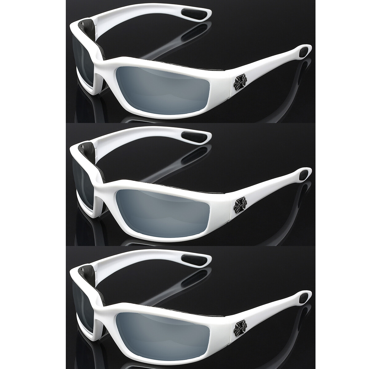 3-Pair Choppers Motorcycle Sunglasses - Silver Frame, Wind Resistant, UV400