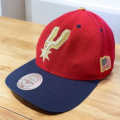 San Antonio Spurs Snapback Hat Cap Red Blue Gold Mitchell