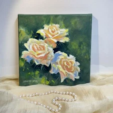 Hand-painted Oil Painting Framed- Yellow Roses Floral Wall Art, Original Artwork