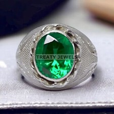 Emerald Oval Cut Gemstone With 925 Sterling Silver Ring For Men's 610