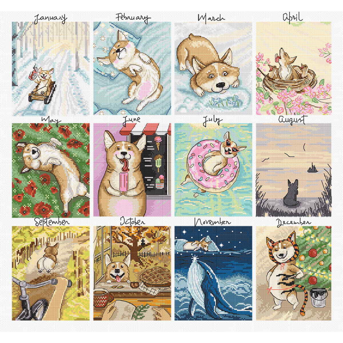 Letistitch counted cross stitch kit ""Doggy Calendar"", 43x41cm, DIY