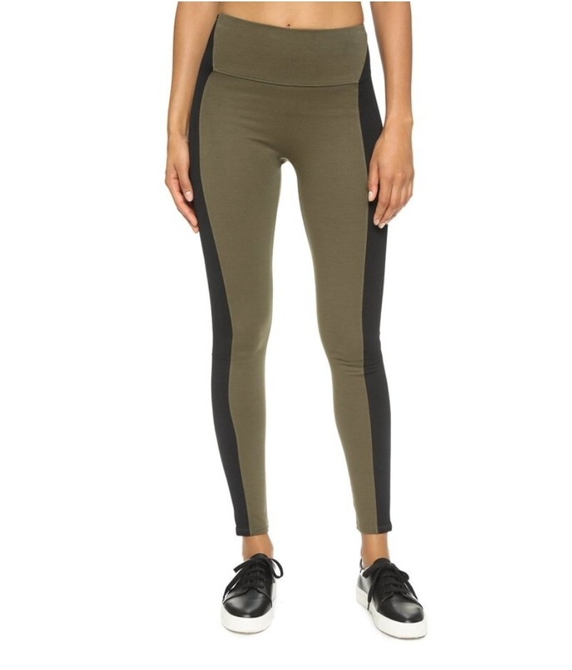 SPANX Women's Textured Panel Leggings, Olive Shale/Black