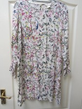 H&M Oriental Floral Print Blouse UK 14 Ivory Ladies Top Bird Tunic Boho Arty
