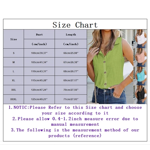 Damen Ärmellose Button Down Shirts Blusen Einfarbig Freizeit Leinen V Ausschnitt - Bild 39 von 39