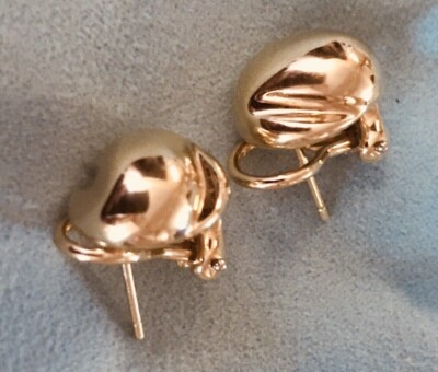 Tiffany & Co 18K Yellow Gold Bean Nugget Button Pierced Clip Omega Back Earrings