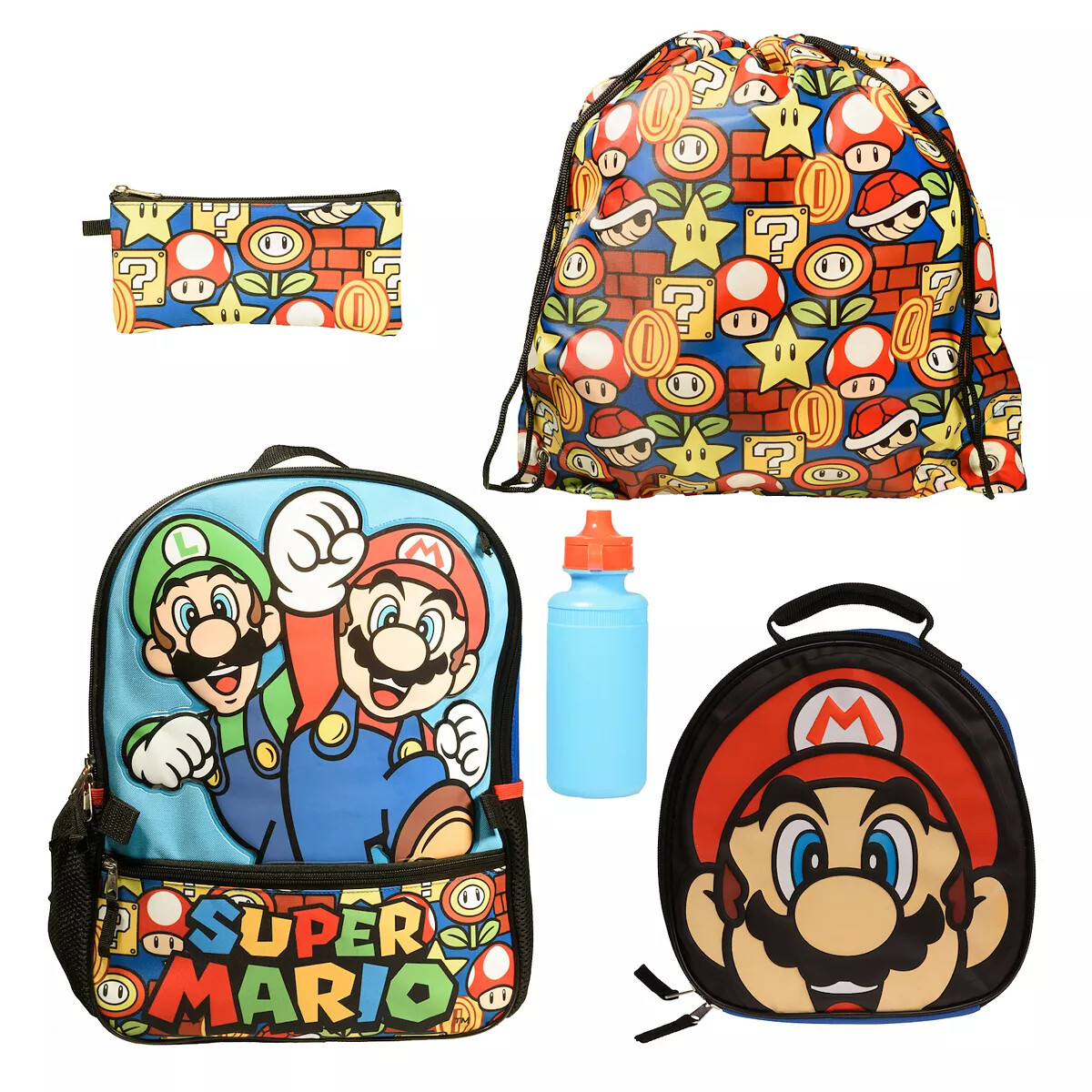 New Nintendo Super Mario 5-Piece Backpack & Lunch Bag Set | eBay