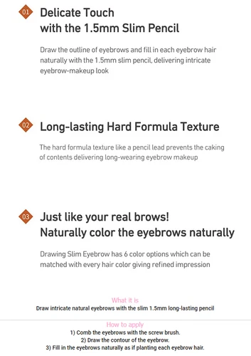 Etude House Drawing Slim Eyebrow 1.5mm - Eye Brow Pencil Light Brown Gray Black - Picture 3 of 5