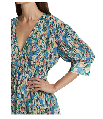GANNI Pleated Floral Georgette Dress In Floral Azure Blue Size 36 Orig.  $325 NEW | eBay