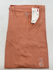 New UNIQLO SZ SMALL T-SHIRT V NECK Short Sleeve Tee Cotton For Men in PINK
