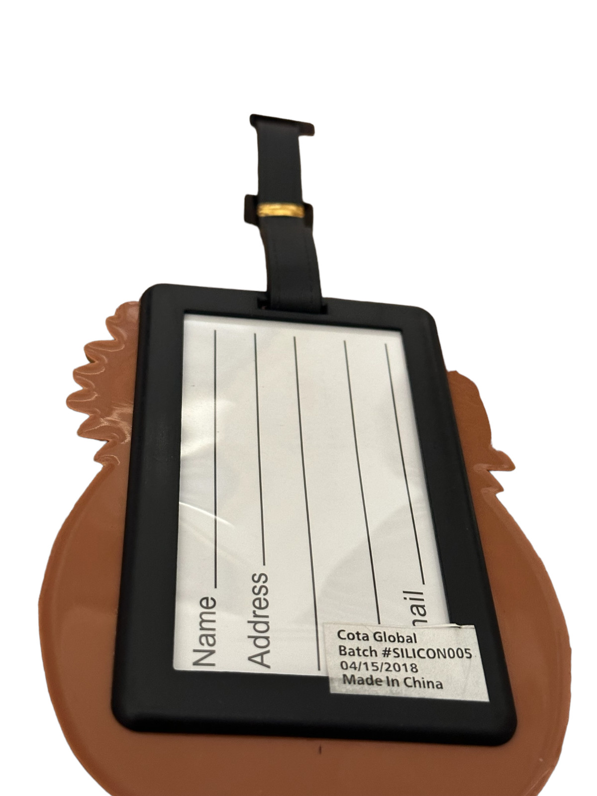 Luggage Tag- OWL shape- brown  yellow green - use for kids & adults