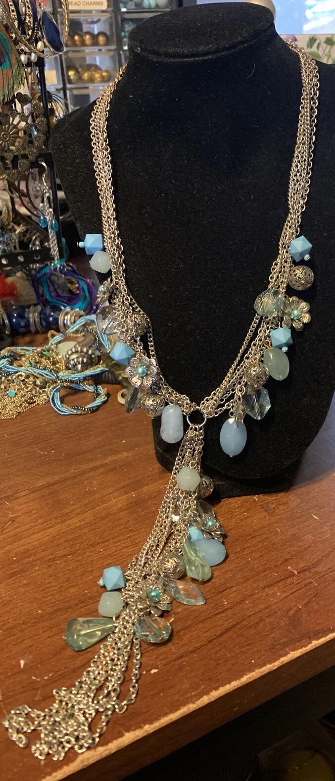 VETEMENTS Collana Catena Aragosta Aragosta Perline Filigrana Blu Tono Argento Y Lite