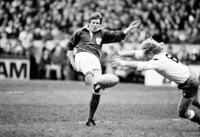 #ad Ollie Campbell of Ireland kicks ball under pressure from Jean Pier Old Photo AU $9.00