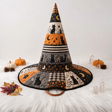 Halloween Witch Hat, Quilted Gothic Spooky Costume Accessory