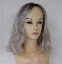 Women's Wig-Smoke Gray-Long Soft Natural Wavy-Lace Front Mono Part
