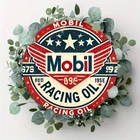 2D Flat, Tin Metal Signs 8x8in Vintage "Mobil Racing Oil" Retro Aluminum Wall Si
