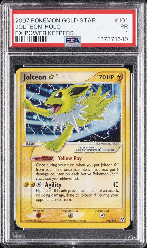 2007 POKEMON EX POWER KEEPERS GOLD STAR #101 JOLTEON-HOLO PSA 1