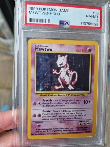 1999 Pokemon Base Set Unlimited #10 Mewtwo-Holo PSA8 NM-MT 010/102