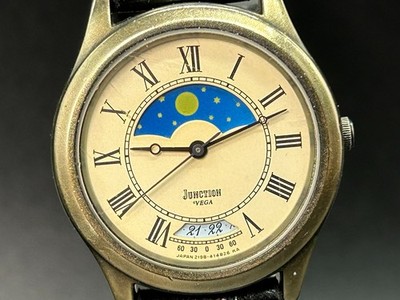 Vintage CITIZEN Junction 2198-404581 Sun & Moon Gold Roman QZ