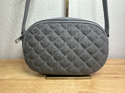 Talbots Gray Leather & Wool Blend Quilted Crossbody Bag Mini