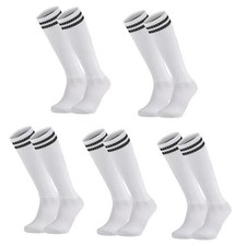 5 Pairs Kids Soccer Socks Youth Knee High Striped Tube Football One Size White