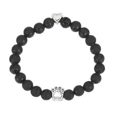 Stone Paw Bracelet,Heart Paw Print Dog Mom Memorial Bracelet,Black