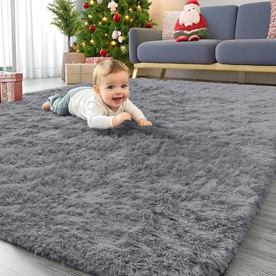 Teppich Hochflor Rutschfest Waschbar Wohnzimmer Kinder Schlafzimmer 200x280 Grau