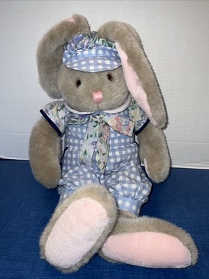 Vintage Commonwealth Bunny Rabbit In Floral Outfit And Hat Plush Stuffed Animal
