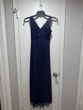 David's Bridal Chiffon Formal Gown Bridesmaid Dress Navy Blue Girl  s Size 14
