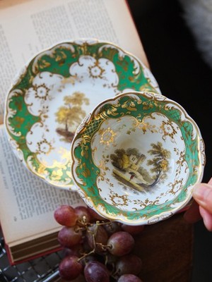 Antike Coalport Porzellan England Landschaft bemalt Teetasse und Untertasse um 1830